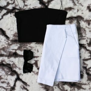 ZARA White Skort with Checked Scarf Belt